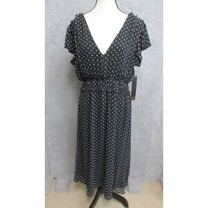 Always Indigo Dress Womens 1X‎ Black Polka Dot Ruffle Boho Chic Flowy Elegant